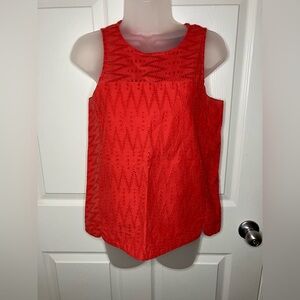 J. Crew Vibrant Coral Eyelet Sleeveless Top